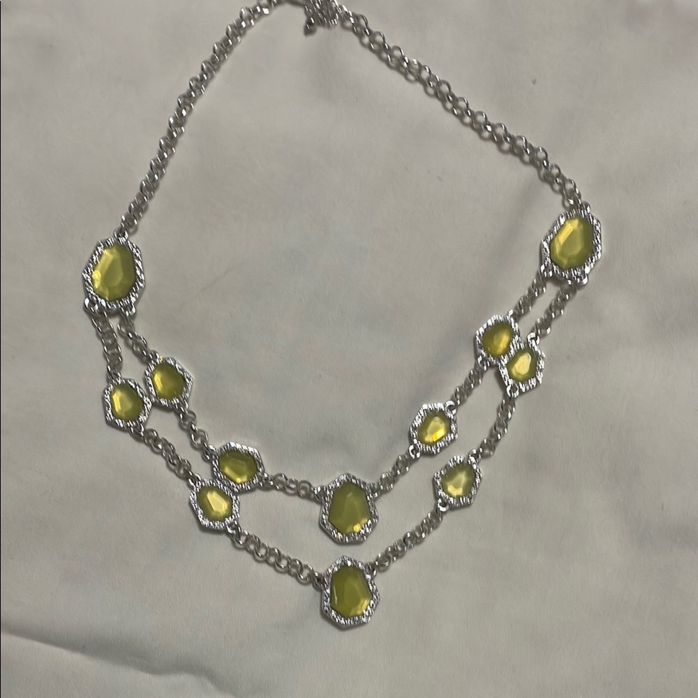 Double-Strand Silver and Yellow Necklace with Gemstones